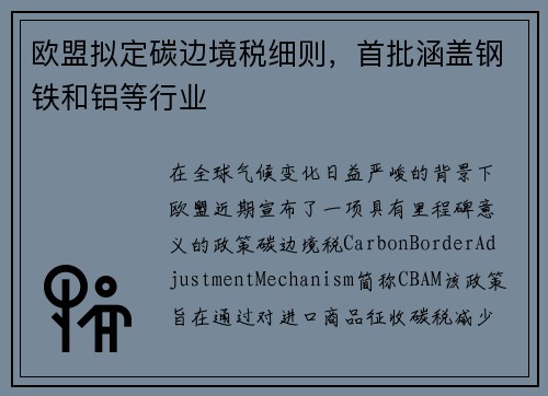 欧盟拟定碳边境税细则，首批涵盖钢铁和铝等行业